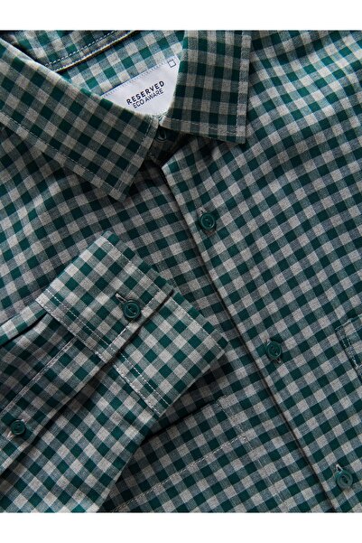 NO BRAND Cămașă clasică verde, lejeră, cu model în carouri, guler cu nasturi, m