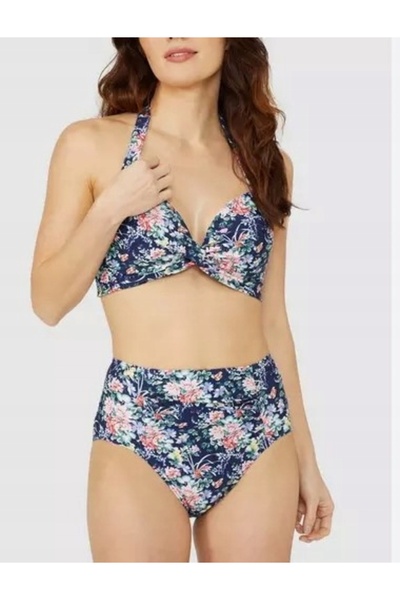 NO BRAND Debenhams 40 Slip de bikini albastru marin cu flori