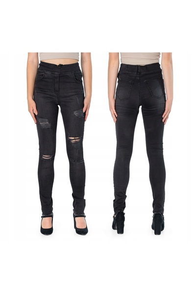 NO BRAND 9021A-4 34 Blugi skinny cu talie înaltă, rupți și uzați, pentru femei