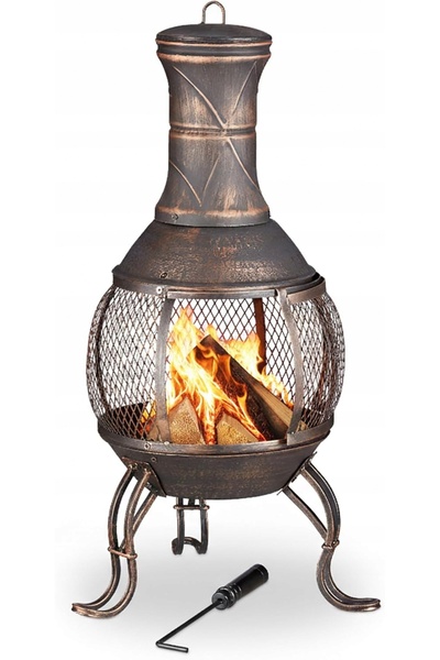 NO BRAND Șemineu de grădină, șemineu de exterior pe lemne, 89 cm, metalic