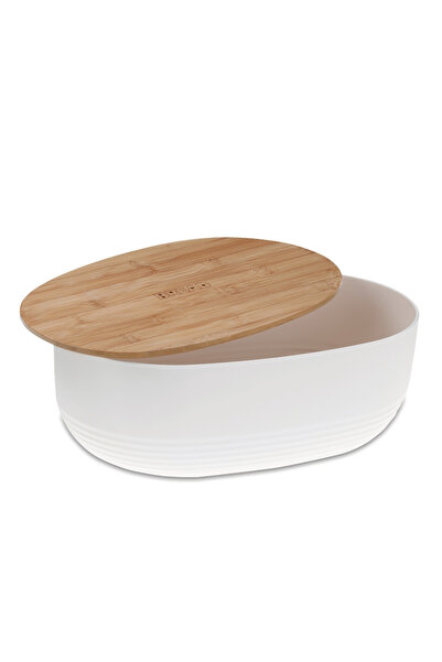 NO BRAND Cutie de pâine ovală din plastic cu capac de bambus, 37.5x23x14 cm, bi
