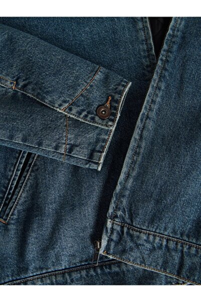 NO BRAND Jachetă din denim de bumbac albastră, cu mâneci lungi și guler, Rese...
