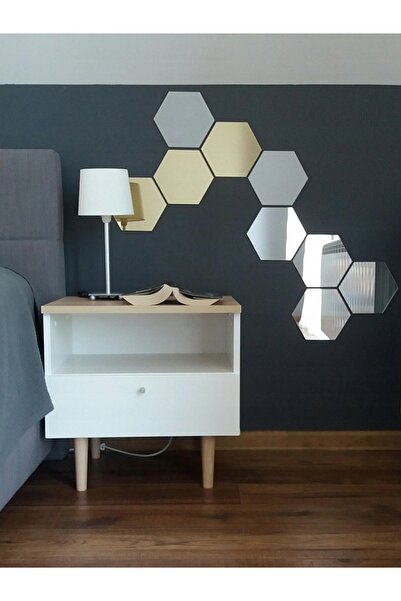 NO BRAND Oglindă de perete aurie, în formă de hexagon, oglindă hexagonală aur...