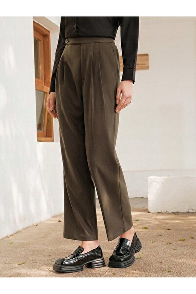 NO BRAND Pantaloni eleganți maro cu talie înaltă, simpli, lungime 7/8, Shein 38