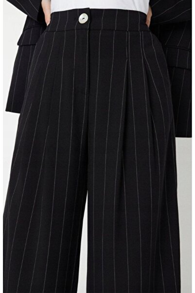 NO BRAND Pantaloni negri clasici cu dungi, croială largă, cu buzunare, Wallis 46