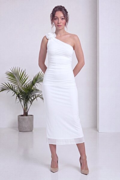 zks grup tekstil Women's One Shoulder Floral Detailed Pencil Midi Graduation ...