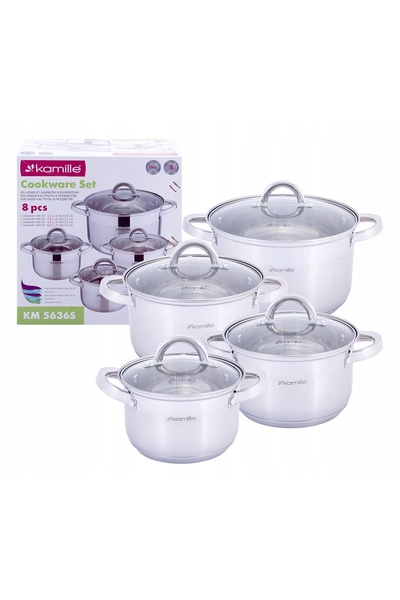 Kamille SET DE 8 OALE CU CAPAC DE STICLA, COMPATIBILE CU INDUCȚIA, DIN OȚEL