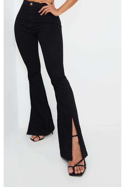NO BRAND Pantaloni blugi negri evazați cu talie înaltă PRETTYLITTLETHING 34