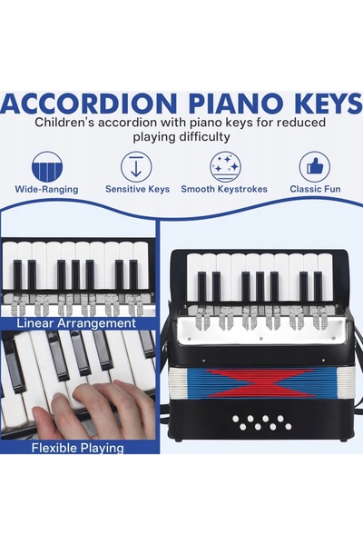 NO BRAND Acordeon cu 17 clape și 8 basuri, instrument muzical pentru începăto...