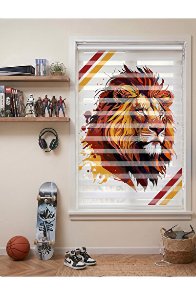 AD Home Görkemli Renkli Aslan Başı Genç Odası Dijital Baskılı Zebra Perde