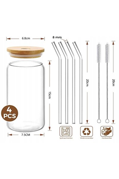 NO BRAND Pahare de sticlă Panngu pentru Bubble Tea și Cafea 480ml, 4 bucăți