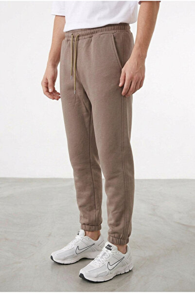 ELAFRO Men's Brown 3-Thread Fleece-Lined Elastic Leg Jogger Cotton Sweatpants