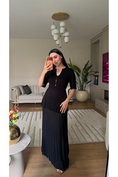 Yarım Kollu Pileli Elbise