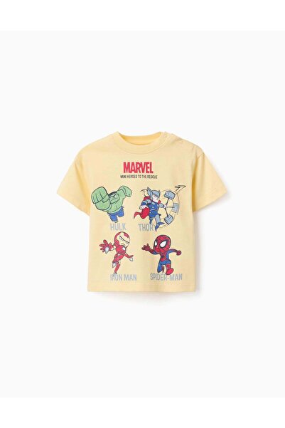 Ziddy Cotton T-Shirt With Marvel Heroes Prints For Babies And Boys, Yellow