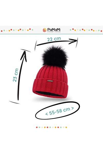 Pamami Set de iarnă pentru femei: Căciulă roșie cu pompon, călduroasă și vers...