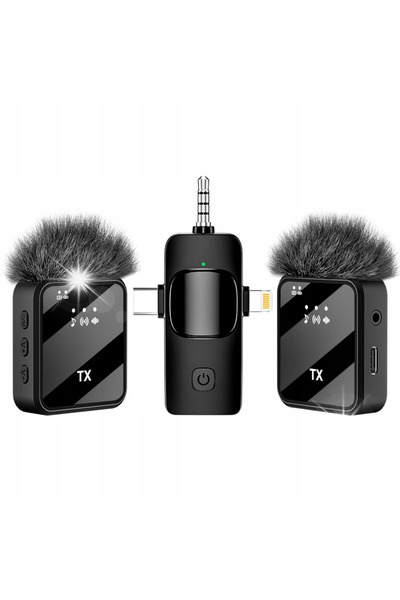 NO BRAND Microfon lavalieră wireless profesional 3 în 1 pentru telefon/cameră...