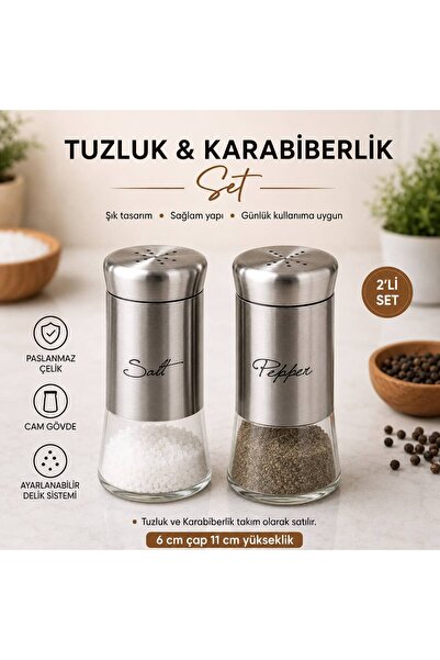 BİZ ZÜCCACİYE بيز هوم طقم ملح وفلفل من قطعتين بقطر 6 سم وارتفاع 11 سم