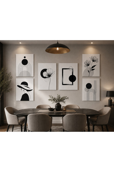glowify prime glowify prime Siyah Beyaz 6'lı Kanvas Tablo Seti: Minimal Dokun...