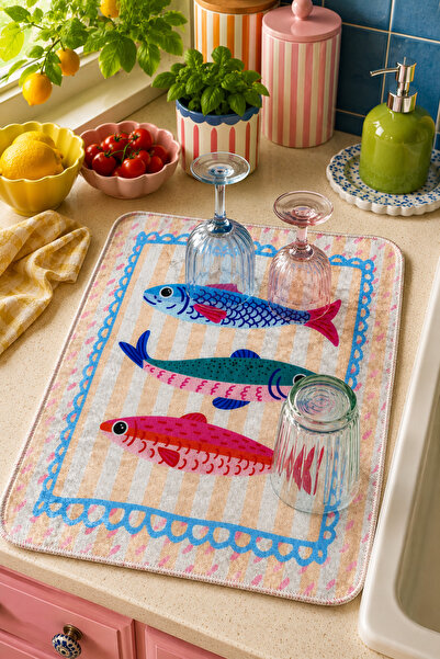 Pilloveland Su Emici Bulaşık Kurutma Matı - 40*50 cm - Balık