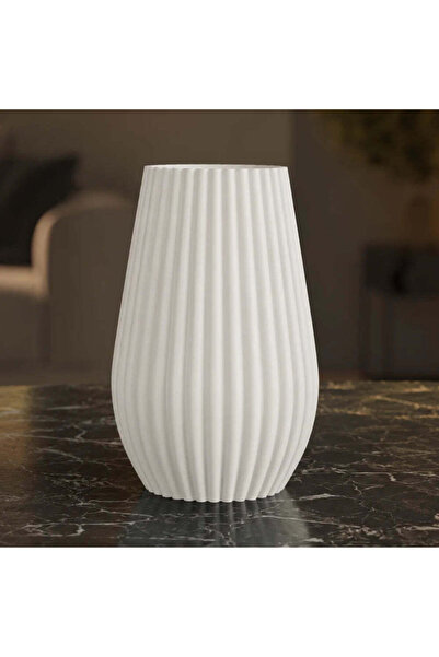 OEM Vaza eleganta alb mat, 20 cm, cu linii fine in relief, ideala pentru flor...