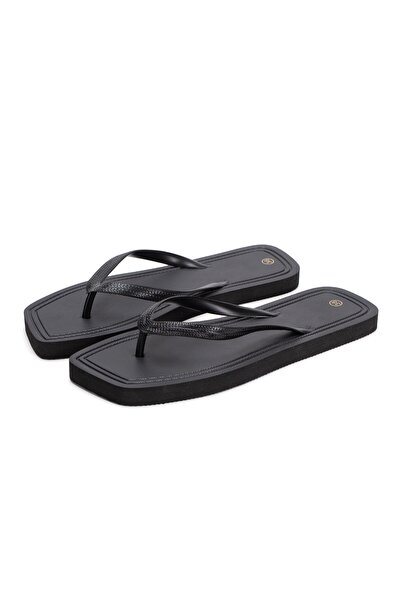 OZYO Smyrna Black Blunt Toe Flip Flops