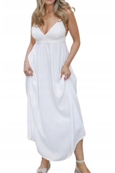 NO BRAND Rochie Midaxi Albă, cu volane pe umeri, Clasic, Simplă, Uni, 40