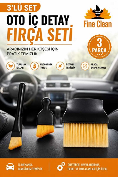 Fine Clean ( 3 lü ) Fırça Seti Araç Oto Araba Klima Havalandırma Detaylı iç Temizlik Fırçaları