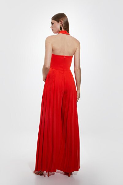 NO BRAND Salopetă roșie cu picioare largi plisate, culoare uni, Karen Millen 36