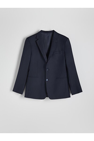 NO BRAND Sacou bleumarin cu lână, la un rând de nasturi, neted, clasic 50