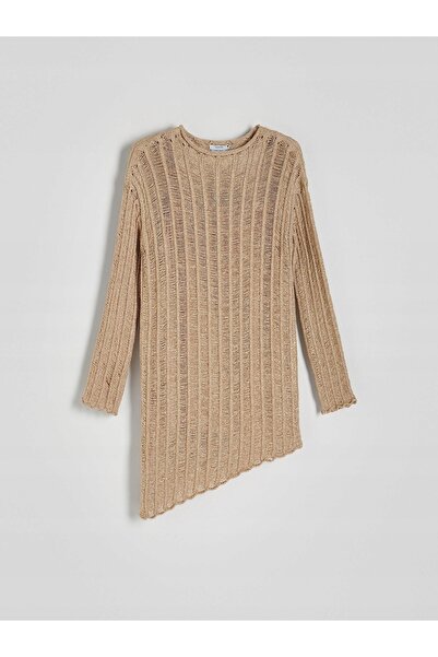 NO BRAND Rochie asimetrică aurie cu mânecă lungă, cambrată, Reserve S