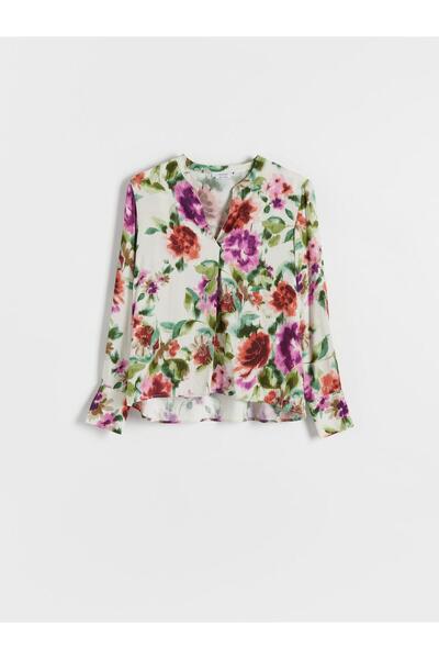 NO BRAND Tricou clasic cu mânecă lungă și decolteu în V, cu model multicolor,...