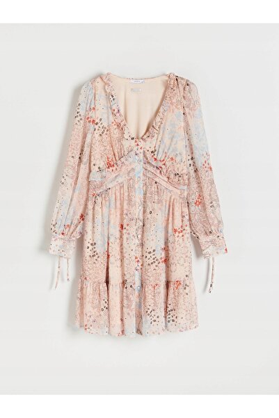 NO BRAND Rochie mini multicoloră cu mânecă lungă și imprimeu floral 42