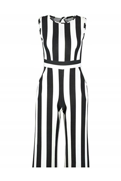 NO BRAND ALB NEGRU PANTALONI 7/8 SALOPETĂ CU DUNGĂTURI CLASIC BOOHOO 40