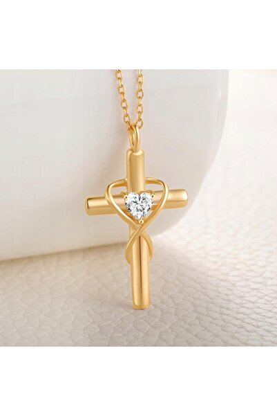 NO BRAND Colier cu cruce din aur pentru femei 18k