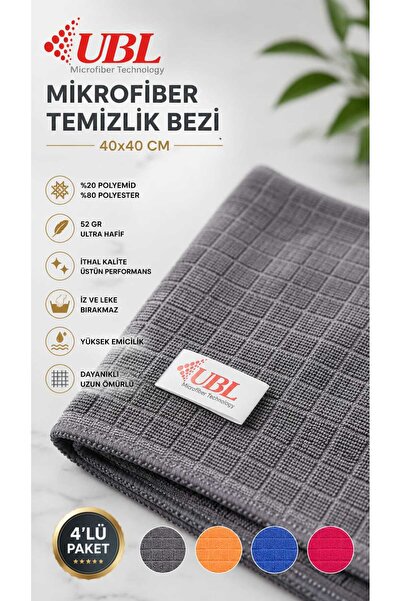 UBL KARELİ MİKROFİBER BEZ 40x40- 4'LÜ