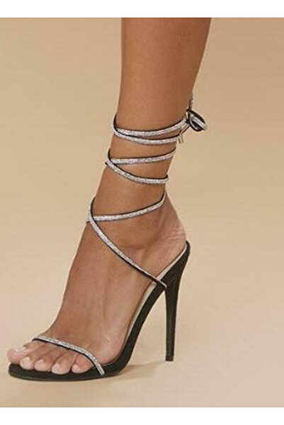 NO BRAND Prettylittlething Sandale negre cu toc înalt și strasuri 39