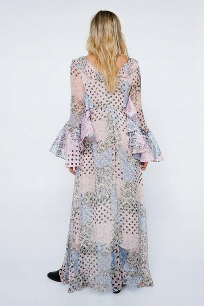 NO BRAND Rochie bej cu model, cu mânecă lungă, decolteu în V, asimetrică, Gal 32