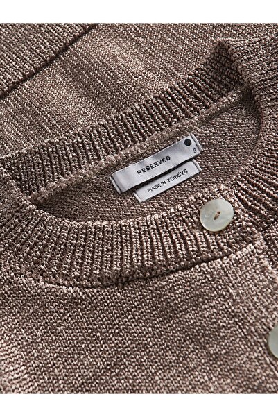 NO BRAND Pulover maro, mâneci scurte, deschis în față, guler rotund, clasic, m