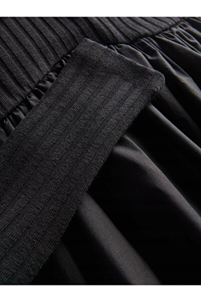 NO BRAND Rochie neagră cu mâneci lungi, top reiat, mini evazată, Reserve L