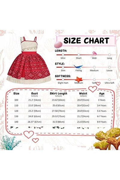 NO BRAND Costum Moana Rochie de Prințesă Vaiana pentru Fete Accesorii
