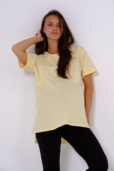 BUSA Maternity Zippered Breastfeeding Detailed Short Sleeve Combed Cotton Cre...