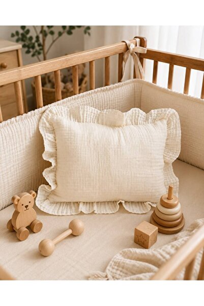 Heianmono Kids Krem Renk 4 Kat Müslin Fırfırlı Bebek Yastık Kılıfı (40x25)