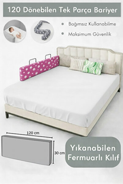 MİRALAY Yeni Nesil Yatak Bariyeri 120 cm Pembe Yıldız - Boyalı