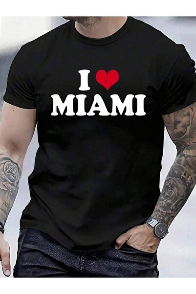 4CR تي شيرت I Love Miami Florida مصنوع من القطن بنسبة 100% للرجال والنساء، تي...
