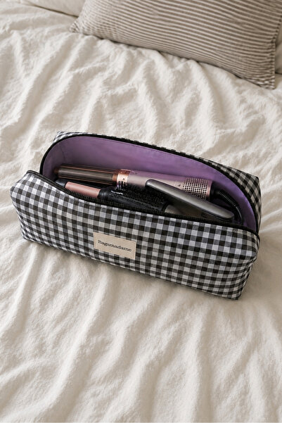 BagsMadame Crna putna torba sa gingham uzorkom, veličina XL, za Airwrap i sve...