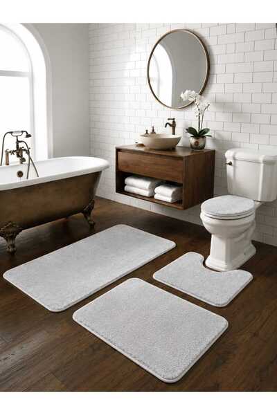 MIRAEDM HOME Banyo Paspası 4 Lü Klozet Takımı Peluş Büyük Boy Banyo Paspas Ta...