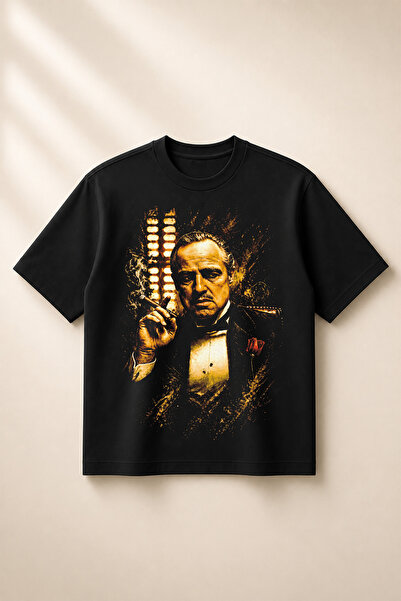 SVART WEAR تيشيرت The Godfather مطبوع بقصة واسعة وفضفاضة للجنسين مصنوع من الق...