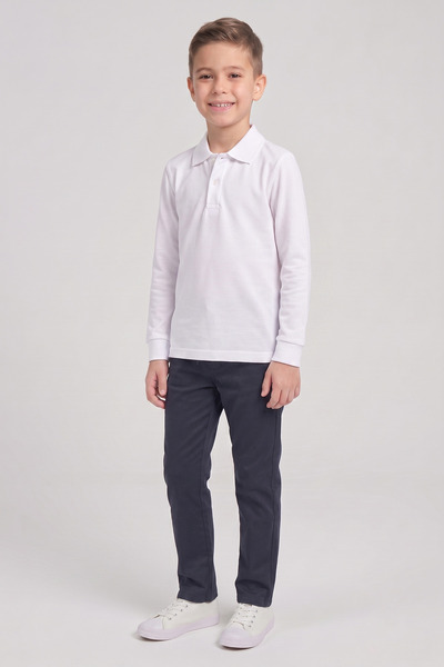 nacar çarşı Boys' White Long Sleeve Polo Collar T-Shirt Navy Blue Ribbed Wais...