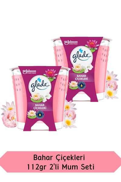 Glade Bahar Çiçekleri Kokulu Mum 112gr 2'li Set Tek Fitilli, Esansiyel Yağ İçeren Koku, Pamuk Fitil