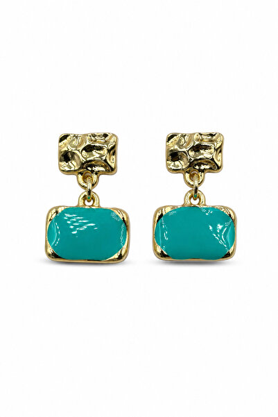 Jack Ferrero Yellow Tone Textured Square and Turquoise Enamel Rectangular Dan...